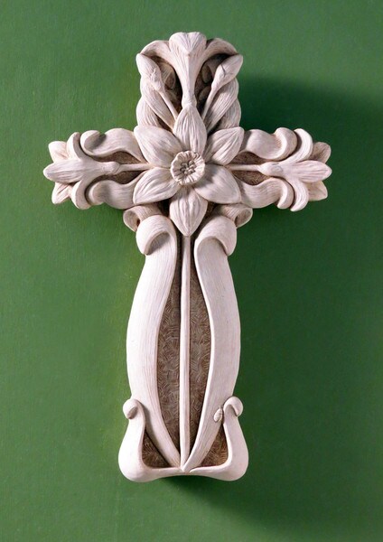 Garden Floral Cross Wall Hanging Flowers Religious Ornate Statue